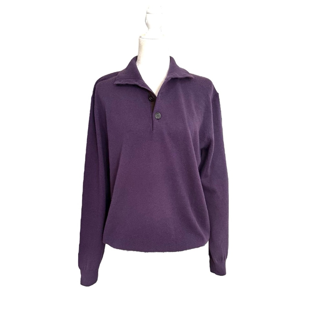 Enzo Mantovani Cashmere 4 Button Elbow Patch Sweater Purple Med Preppy Academia